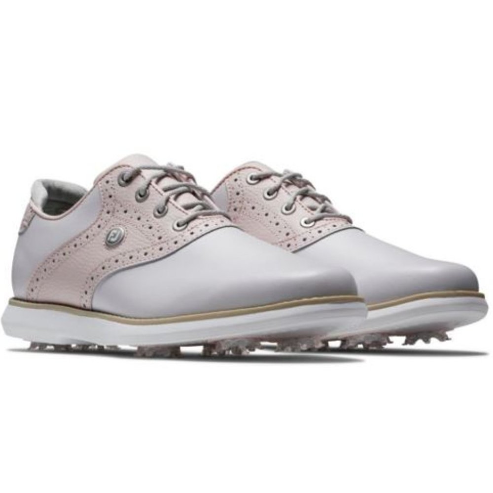 FootJoy Women's Traditions 'Grey / Pink' 97920 Leather Golf Shoes size 8.5